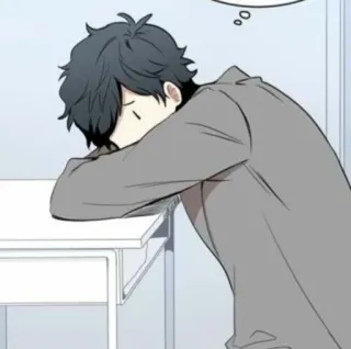 💦 durmiendo, cansado, hombre, escritorio, anime, manga whatsapp sticker