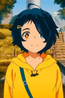 💛 Anime, Garota, Amarelo, Sorrindo, Retrato, Desenho animado telegram sticker