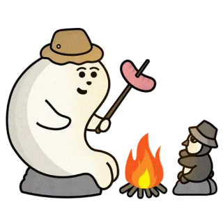 🌿 campeggio, falò, marshmallow, outdoor, personaggio, adesivo whatsapp sticker