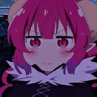 📍 Ilulu Miss Kobayashi's Dragon Maid アニメ, ドラゴン, ピンク髪, 角, 可愛い, 怒り telegram sticker