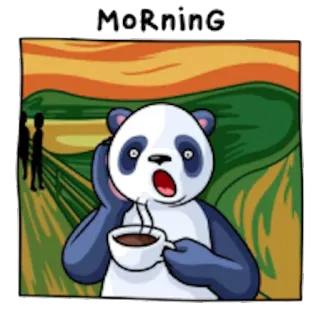 👀 Morning Panda, Café, Mañana, Grito, Dibujo animado, Meme, Divertido whatsapp sticker