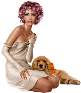 😳 mujer, perro, vestido, flor, retrato, obra de arte telegram sticker