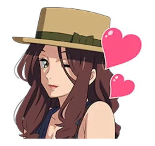 😍 anime girl, hat, winking, hearts, woman, brunette, cute telegram sticker
