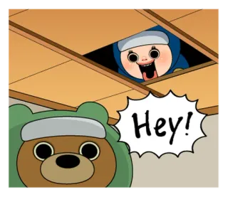 🥷 Hey! Cartoon, Figur, Gruß, Gucken telegram sticker