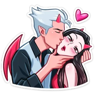😘 démons, couple, baiser, amour, dessin animé, fantaisie, affection whatsapp sticker