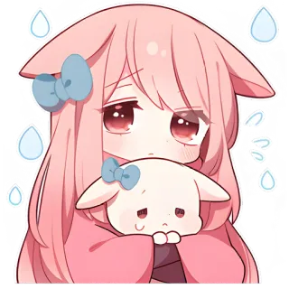 😢 Anime, Fofo, Rosa, Personagem, Triste, Kawaii whatsapp sticker