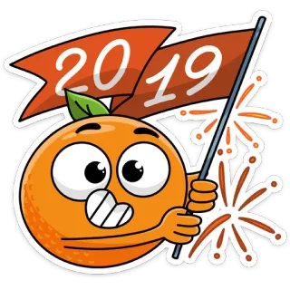 🥳 2019 orange, fruit, flag, fireworks, year, new year, celebration telegram sticker