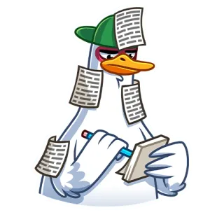 🤓 鸭子, 写作, 笔记, 卡通 telegram sticker