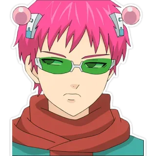 😕 Saiki Kusuo The Disastrous Life of Saiki K. Anime, Personagem, Cabelo rosa, Óculos, Adesivo, Saiki Kusuo telegram sticker