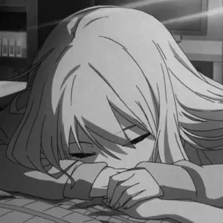 〰️ anime, sad, girl, sleeping, tired, monochrome telegram sticker
