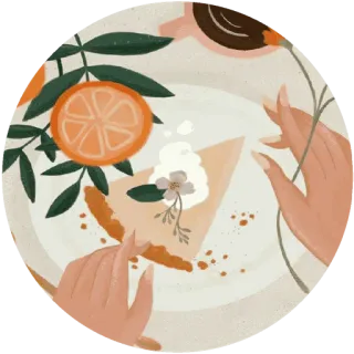 🌸 пирог, кусок пирога, апельсин, десерт, еда, руки, растение telegram sticker