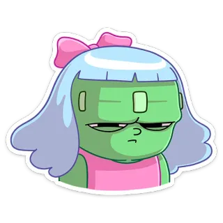 😡 Cartoon, Figur, Sticker, Grün, Rosa, Schleife, Mädchen telegram sticker