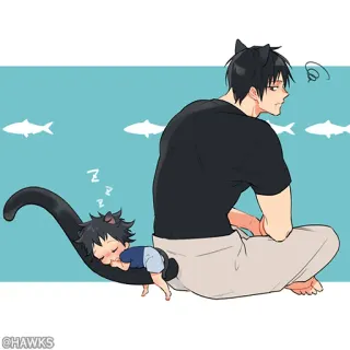 🖤 HAWKS gatto, dormire, rilassante, carino, cartone animato whatsapp sticker