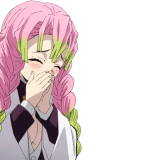 🙊 Mitsuri Kanroji Demon Slayer 애니메이션, 기둥, 사랑, 귀멸의 칼날, 핑크 머리 telegram sticker