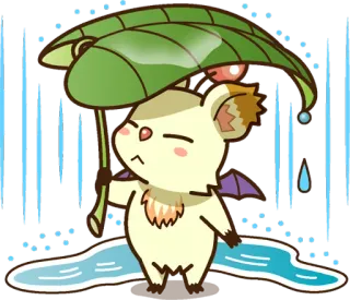 ☔ น่ารัก, สัตว์, ใบไม้, ฝน, มีเมฆ telegram sticker