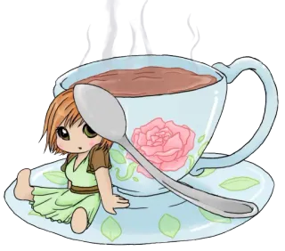 🍵 Чиби, Кружка, Каваий, Милый, Мультфильм, Чай, Кофе telegram sticker