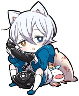 📞 Anime, Kocie uszy, Telefon, Chibi, Słodkie, Postać telegram sticker