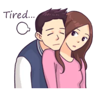 😞 Tired... stanco, coppia, amore, assonnato, cartone animato, affetto telegram sticker