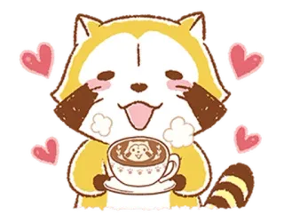 ☕️ raton laveur, mignon, animal, coeurs, thé, kawaii, illustration telegram sticker