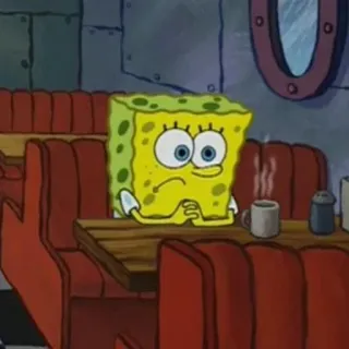 😕 Spongebob Squarepants спанч боб, мультфильм, ожидание, размышление, стол, nickelodeon telegram sticker