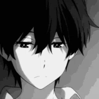 🙁 Anime, Anak laki-laki, Sedih, Monokrom telegram sticker