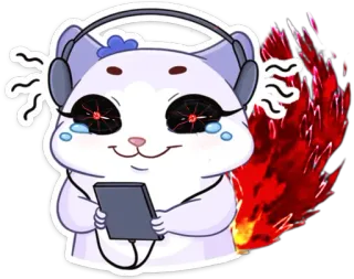 🎧 hamster, chorando, fones de ouvido, tablet, anime, kawaii, fogo, desenho animado whatsapp sticker