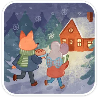 ❄️ zima, lis, mysz, przyjaźń, śnieg, dom, prezent, ciasto, święto telegram sticker