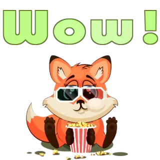 😀 Wow! raposa, pipoca, óculos 3D, fofo, animado, uau, adesivo whatsapp sticker