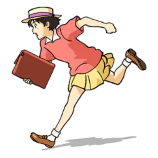 🏃‍♀ anime, running, girl, skirt, hat, suitcase telegram sticker