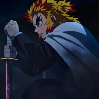 💜 Kyojuro Rengoku Demon Slayer アニメ, 剣, 炎, 鬼滅の刃, 煉獄, キャラクター telegram sticker