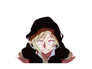 😏 anime, character, hood, crazy, grin telegram sticker