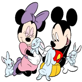 👥 Mickey Mouse ミッキーマウス, ミニーマウス, ディズニー, アニメ, ウサギ, イースター, かわいい telegram sticker