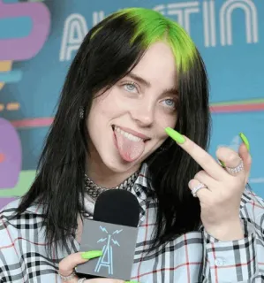 🌊 Billie Eilish นักร้อง, นิ้วกลาง, ทัศนคติ, คน, คนดัง, ภาพบุคคล telegram sticker