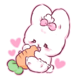 🥕 토끼, 귀여운, 만화, 동물, 하트, 분홍색, 당근 telegram sticker