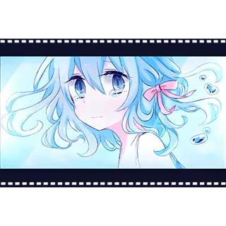 😒 Anime, Mädchen, blaue Haare, süß, Tränen, Wasser, Kawaii, Kunst telegram sticker