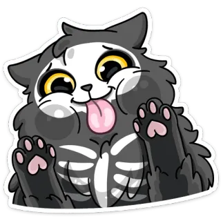 😛 gato, esqueleto, dibujos animados, animal, gracioso, pegatina whatsapp sticker