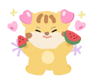 🦁 mignon, dessin animé, animal, ours, pastèque, kawaii, autocollant, nourriture telegram sticker
