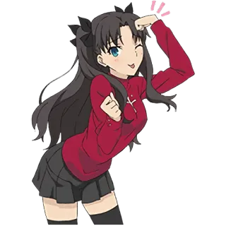 😉 Rin Tohsaka Fate/stay night Anime, Fille, Mignon, Clin d'œil, Rouge telegram sticker