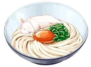 🐰 udon, coelho, ovo, comida, macarrão, japonês, tigela, culinária telegram sticker