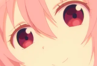 😏 anime, karakter, rambut merah muda, imut, mata, potret telegram sticker