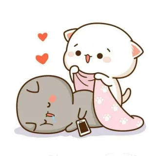 🐱 dessin animé, chat, mignon, dormir, couverture, kawaii telegram sticker