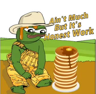 👨‍🌾 Ain't Much But It's Honest Work pepe, กบ, แพนเค้ก, งานสุจริต, มีม, อินเทอร์เน็ตมีม, การ์ตูน telegram sticker