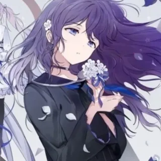 🕳 anime, ragazza, capelli viola, fiori, carina telegram sticker