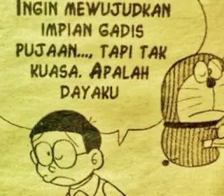 💔 Nobita Doraemon INGIN MEWUJUDKAN IMPIAN GADIS PUJAAN...., TAPI TAK KUASA. APALAH DAYAKU doraemon, nobita, anime, cartoon, manga whatsapp sticker
