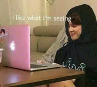 😃 I like what I'm seeing computer, portatile, persona, sorriso, intrattenimento whatsapp sticker