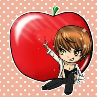 👍 Light Yagami Death Note สมุดโน้ตมรณะ, อนิเมะ, มังงะ, ยางามิ ไลท์, แอปเปิล, จิบิ, การ์ตูน telegram sticker