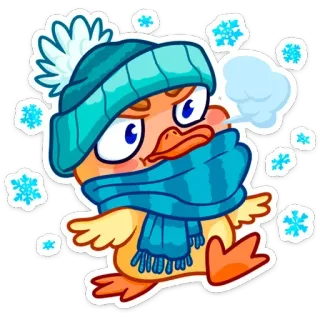 🥶 pato, inverno, neve, frio, desenho animado, animal, cachecol, chapéu telegram sticker