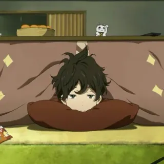 🆙 Anime, Personaggio, Kotatsu, Relax, Dormire, Interno telegram sticker