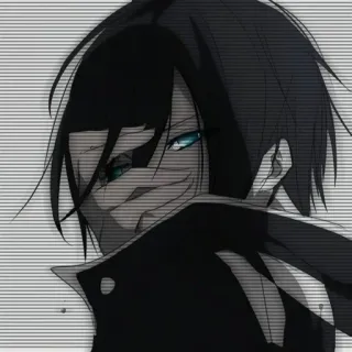 🎧 Anime, Manga, Personaggio, Capelli neri, Sorriso, Monocromatico, Arte, Ritratto telegram sticker