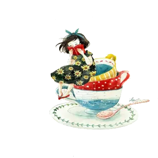 ☕ niño, lectura, libro, ilustración, taza telegram sticker